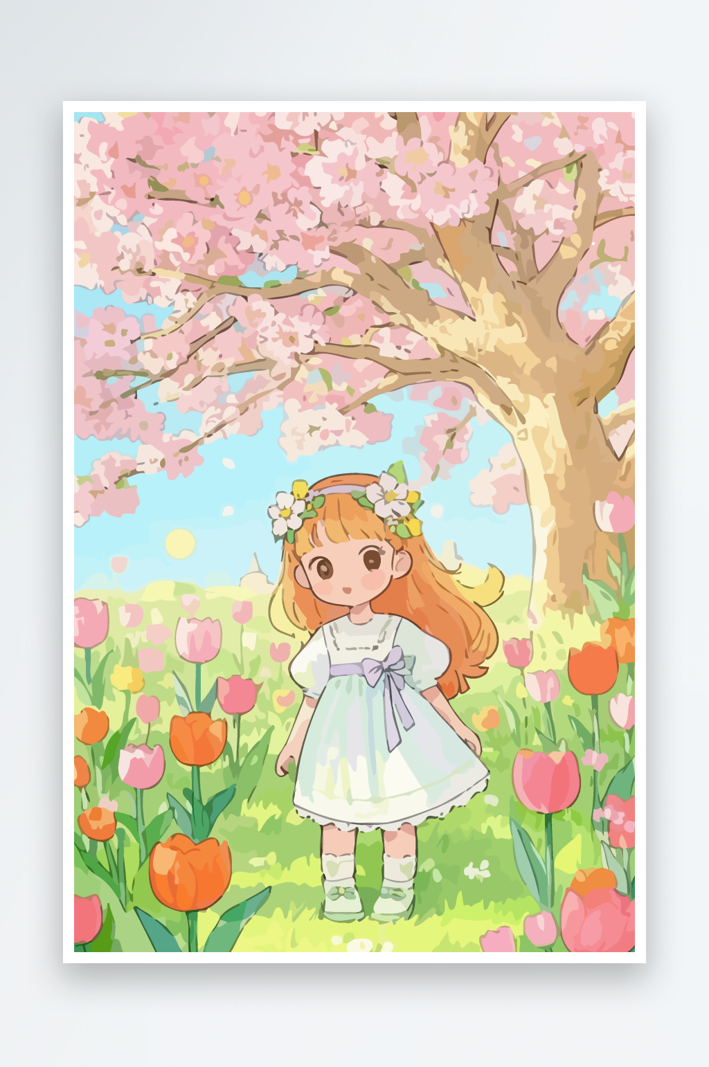 春天女孩矢量插画图形元素元素素材