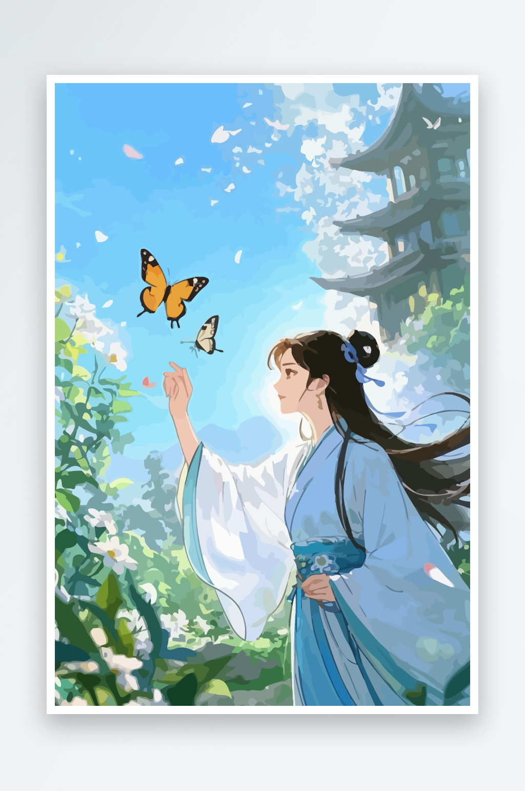 古风女人古装女子矢量插画图形元素素材