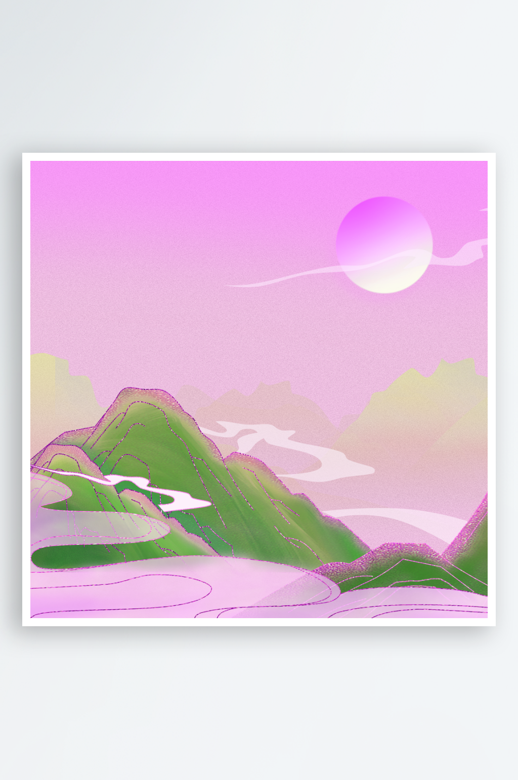 中式国潮山脉背景素材素材