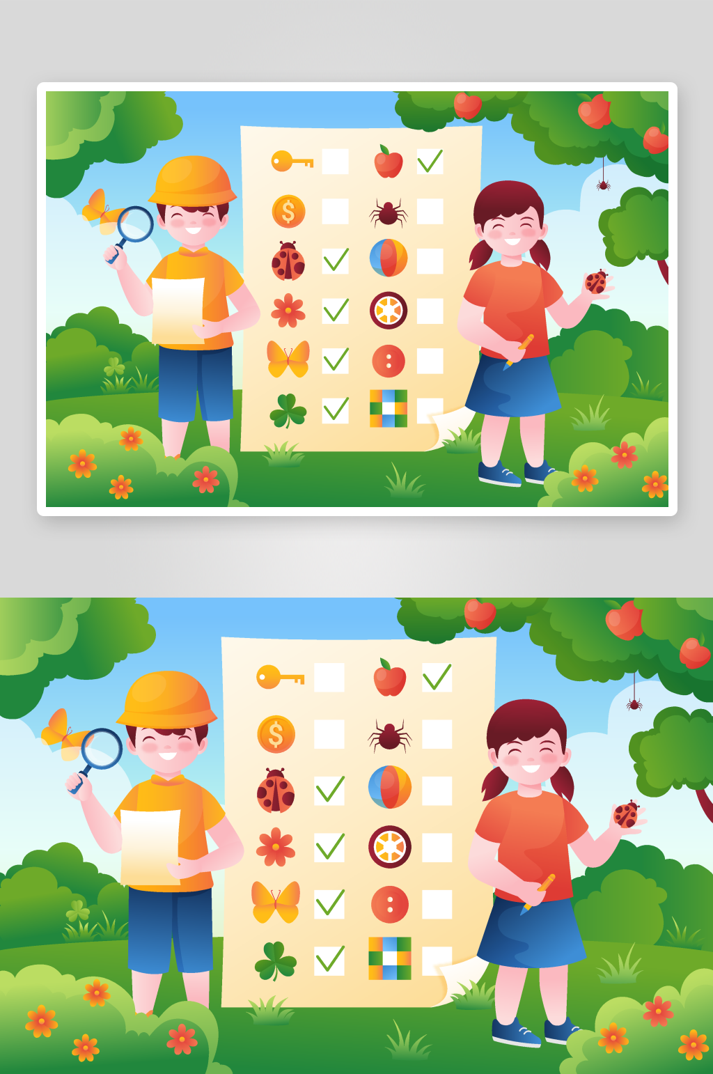 矢量卡通小孩子户外教育素材