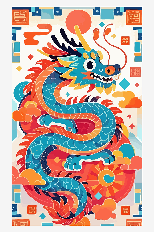 中国龙孔龙矢量插画图形元素