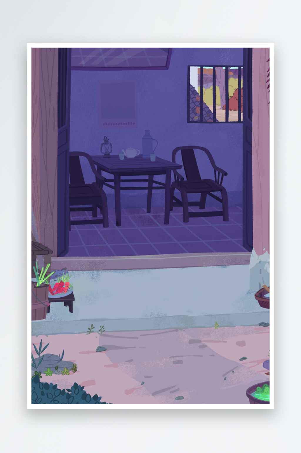 夏日美景插画背景素材素材