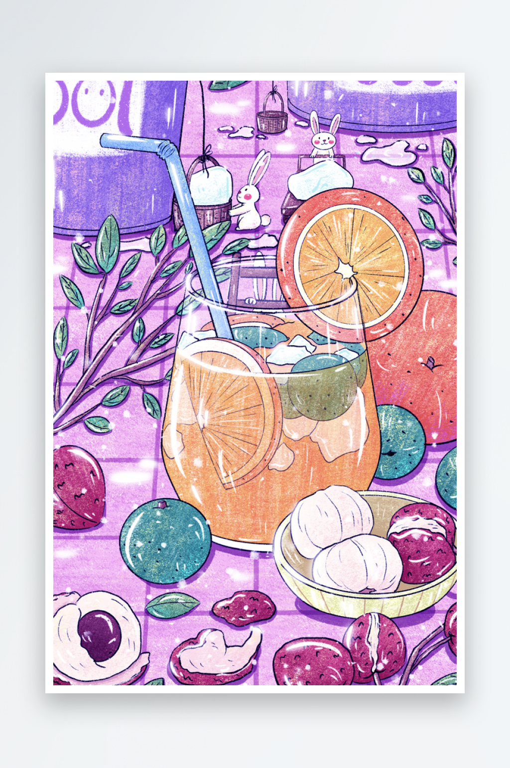 夏日风景画插画背景素材