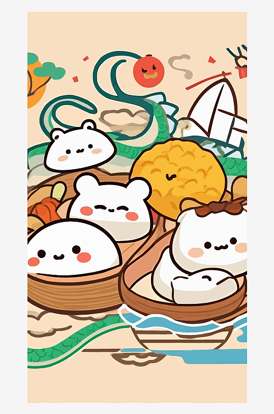 面食包子馒头饺子矢量插画图形