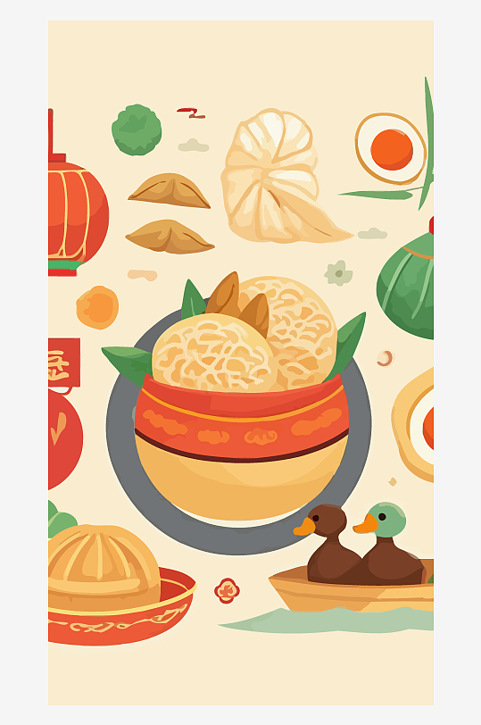 面食包子馒头饺子矢量插画图形