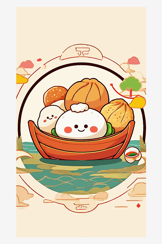 面食包子馒头饺子矢量插画图形