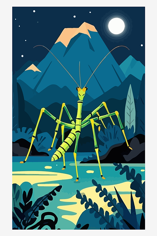 螳螂武士大侠矢量插画图形