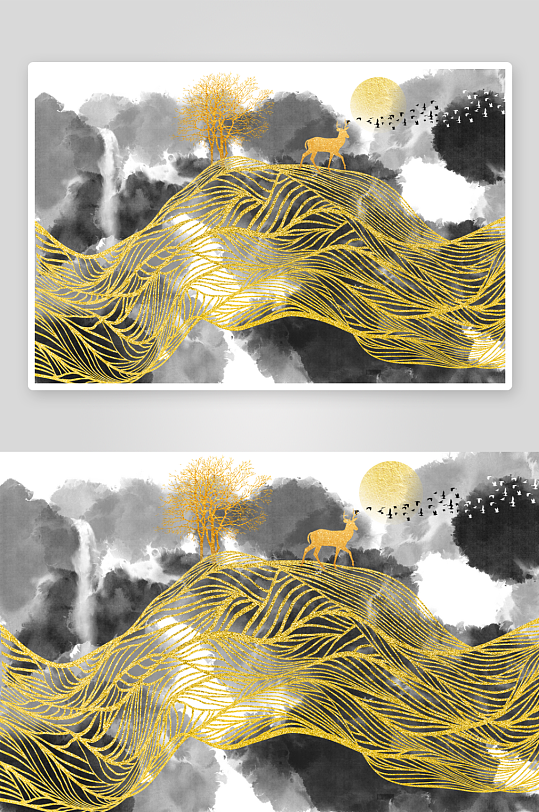 中式轻奢山脉山林风景画装饰画-众图网