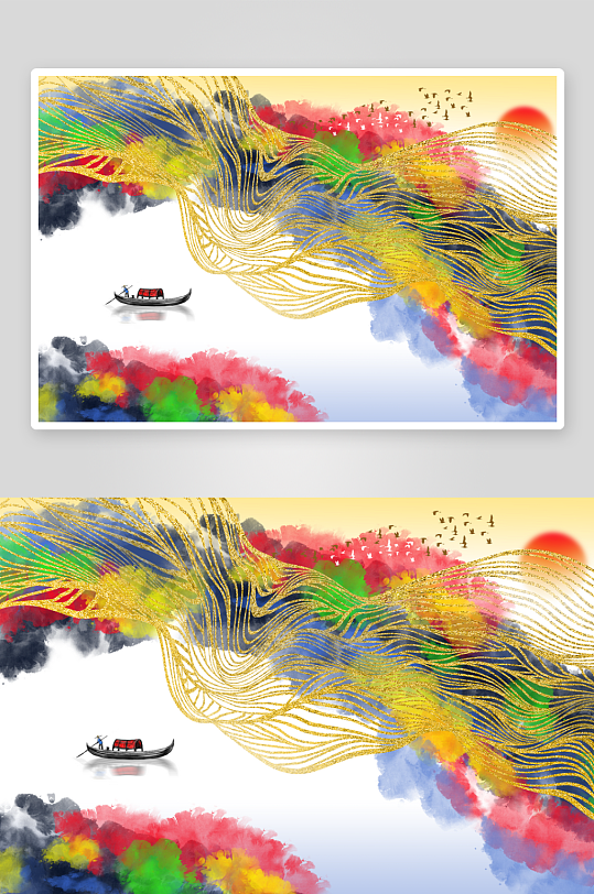 中式轻奢风景画装饰画-众图网