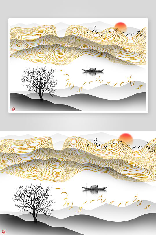 中式轻奢风景画装饰画-众图网