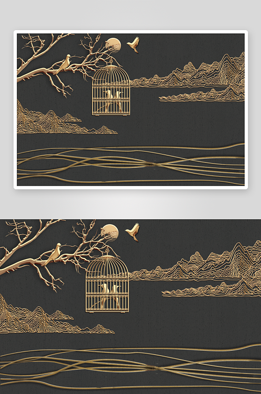 中式轻奢风景画装饰画-众图网