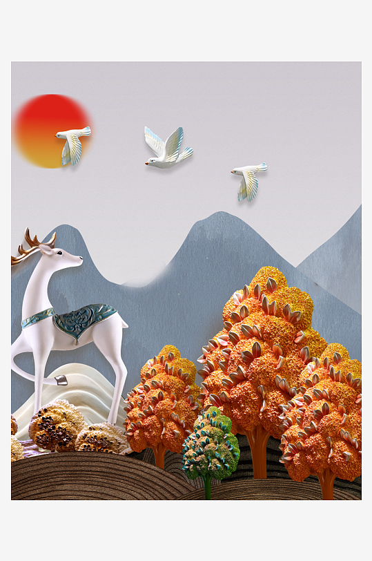 中式意境风景画装饰画-众图网