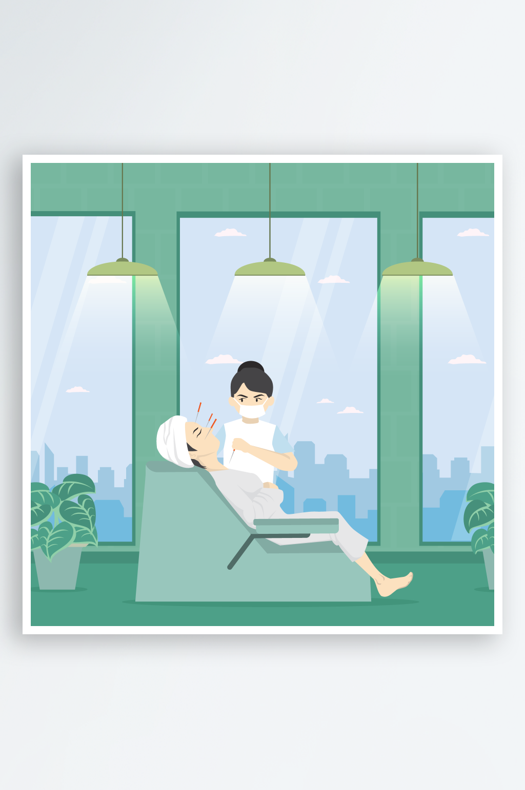 矢量卡通针灸插画素材