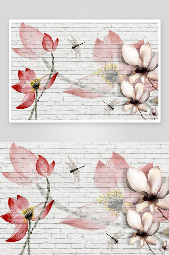 唯美花卉艺术立体背景墙-众图网