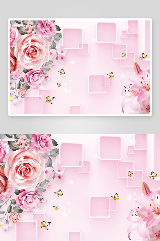 唯美花卉艺术立体背景墙-众图网