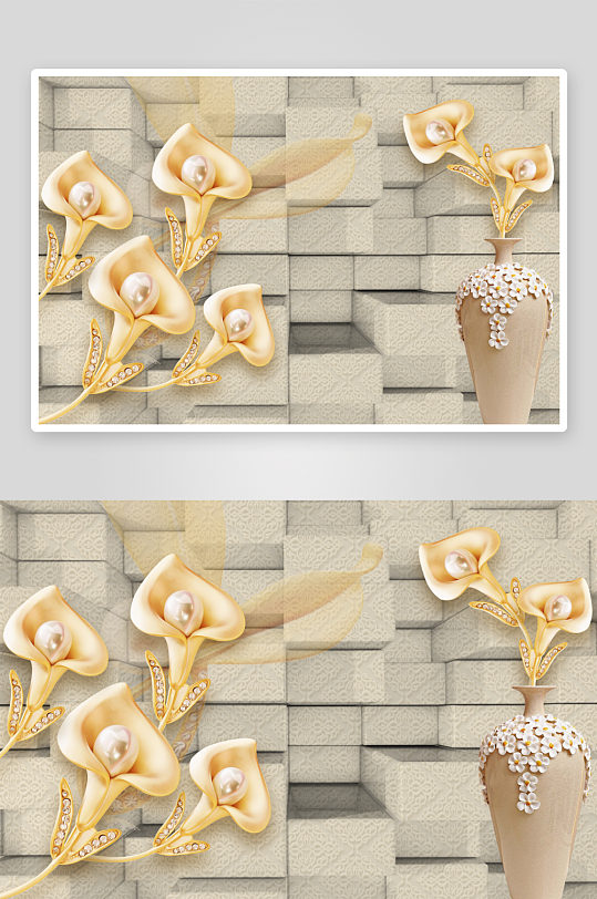 水彩花卉立体背景墙-众图网