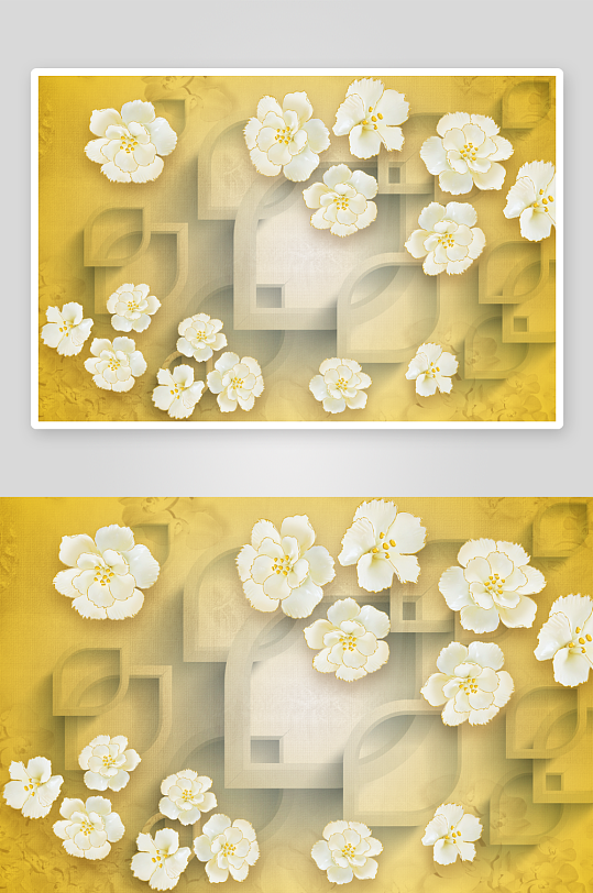 水彩花卉立体背景墙-众图网