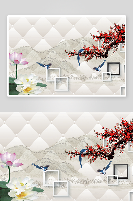 水彩花卉3d立体背景墙-众图网