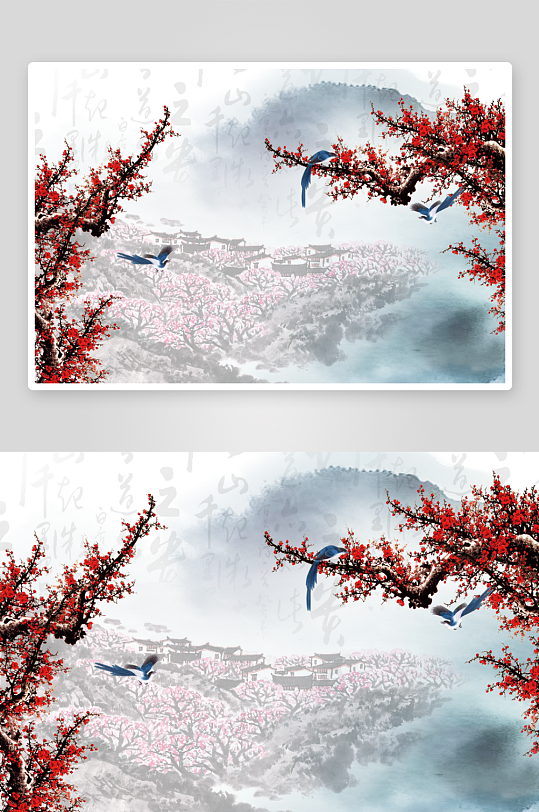 水彩花卉3d立体背景墙-众图网