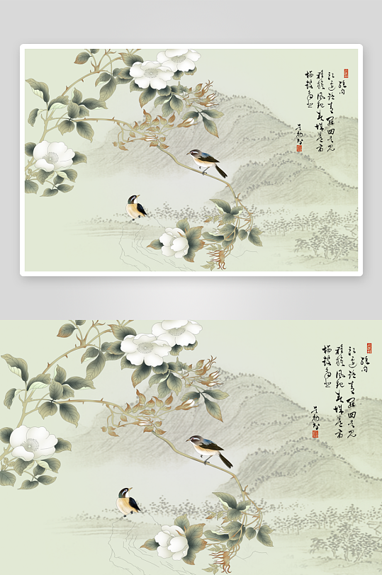 水彩花卉3d立体背景墙-众图网