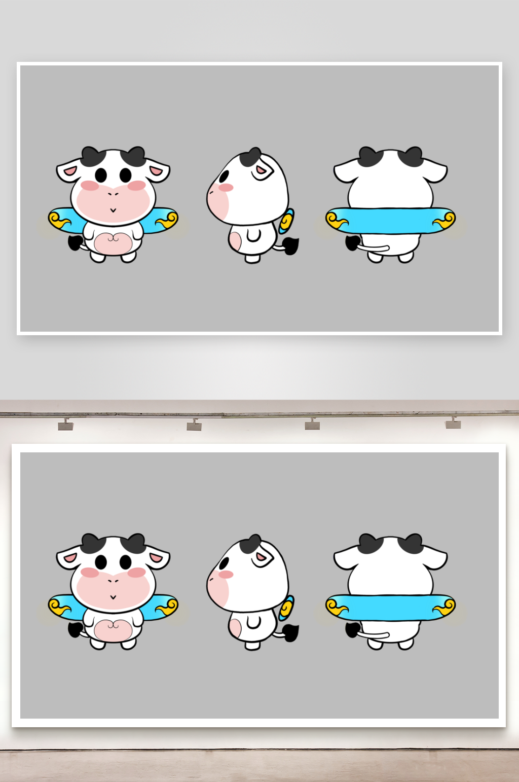 小奶牛滑板卡通形象素材