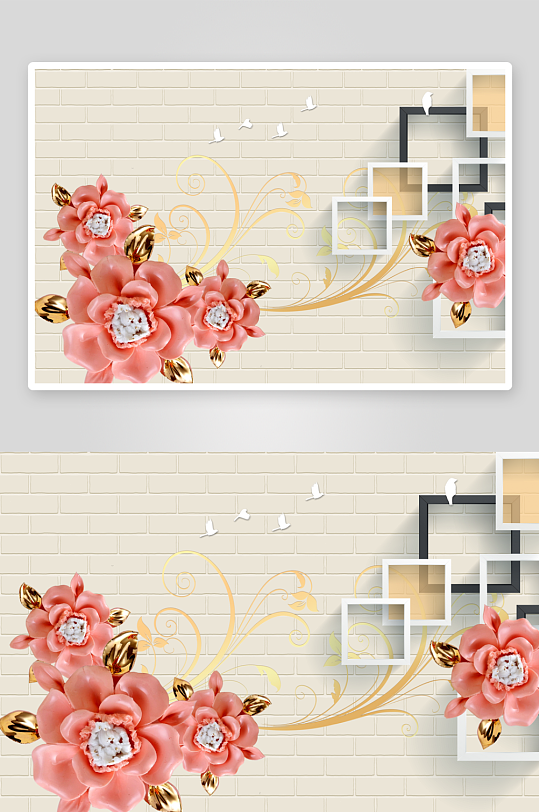 唯美花卉花朵立体背景墙-众图网