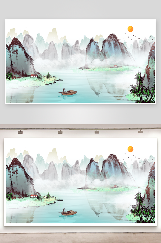 中国风山水装饰画-众图网