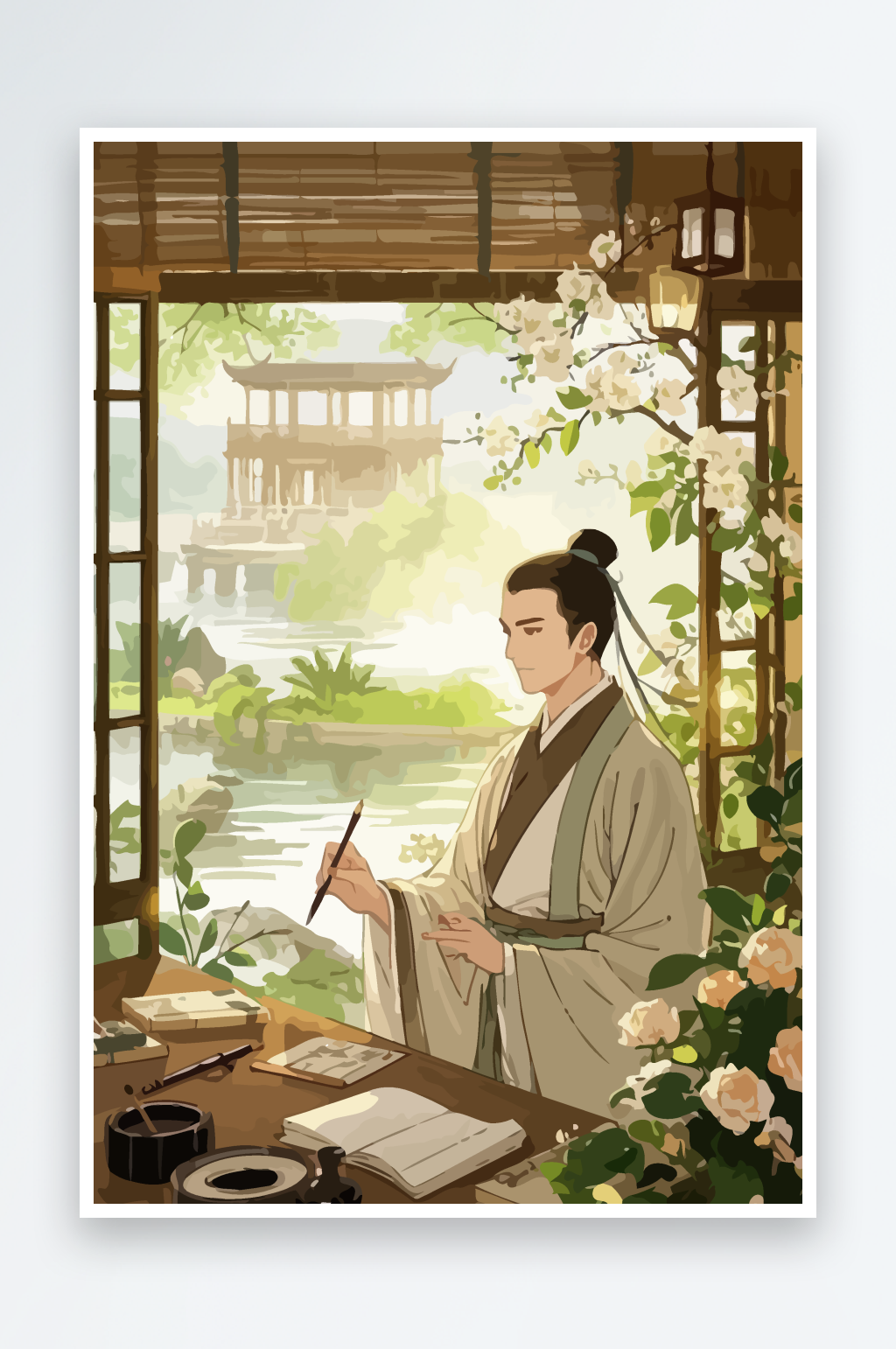 古代书生矢量插画图形素材