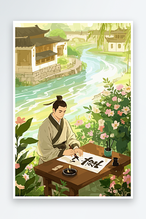 古代书生矢量插画图形元素素材下载-众图网