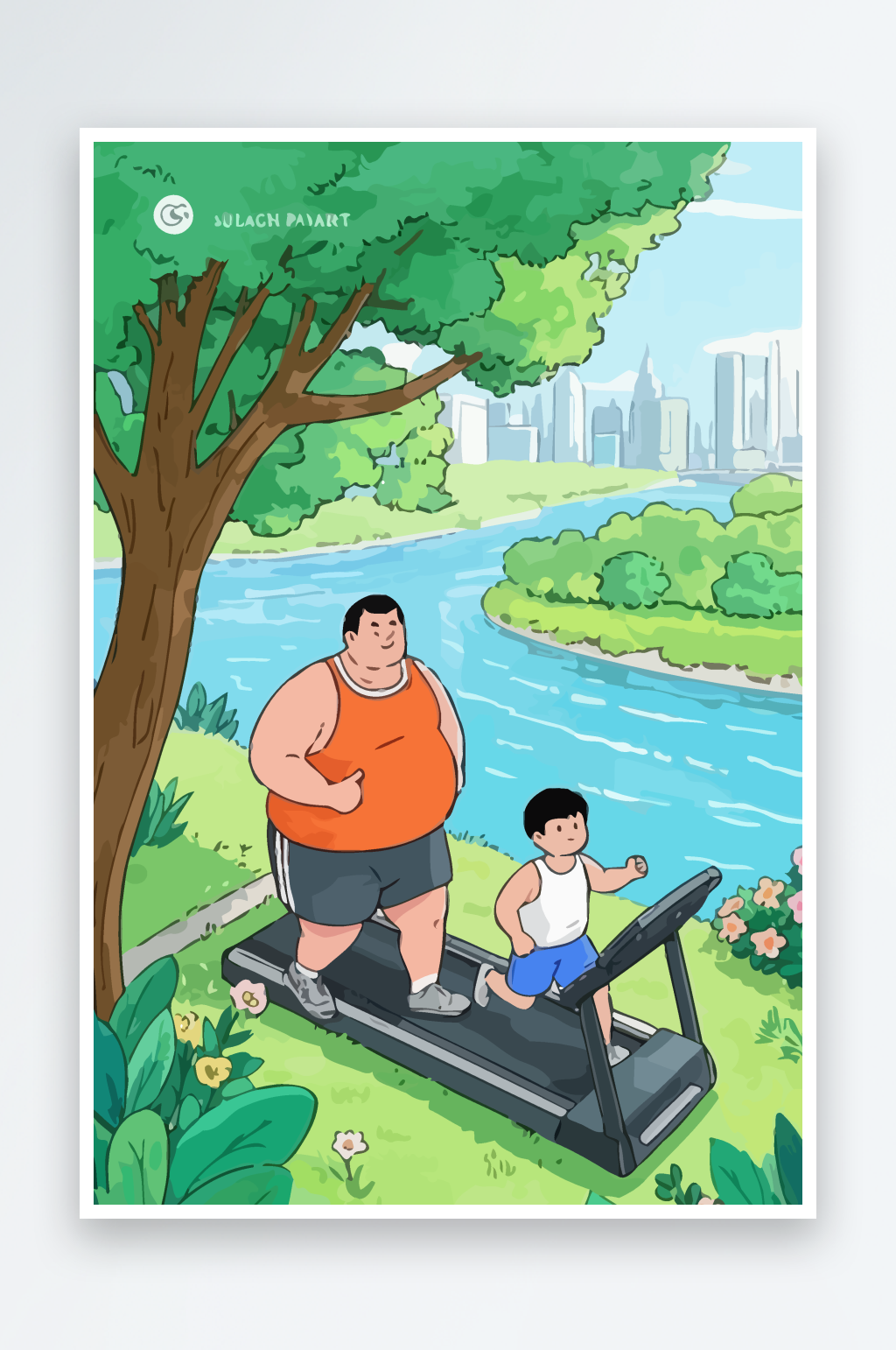 运动父子矢量插画素材