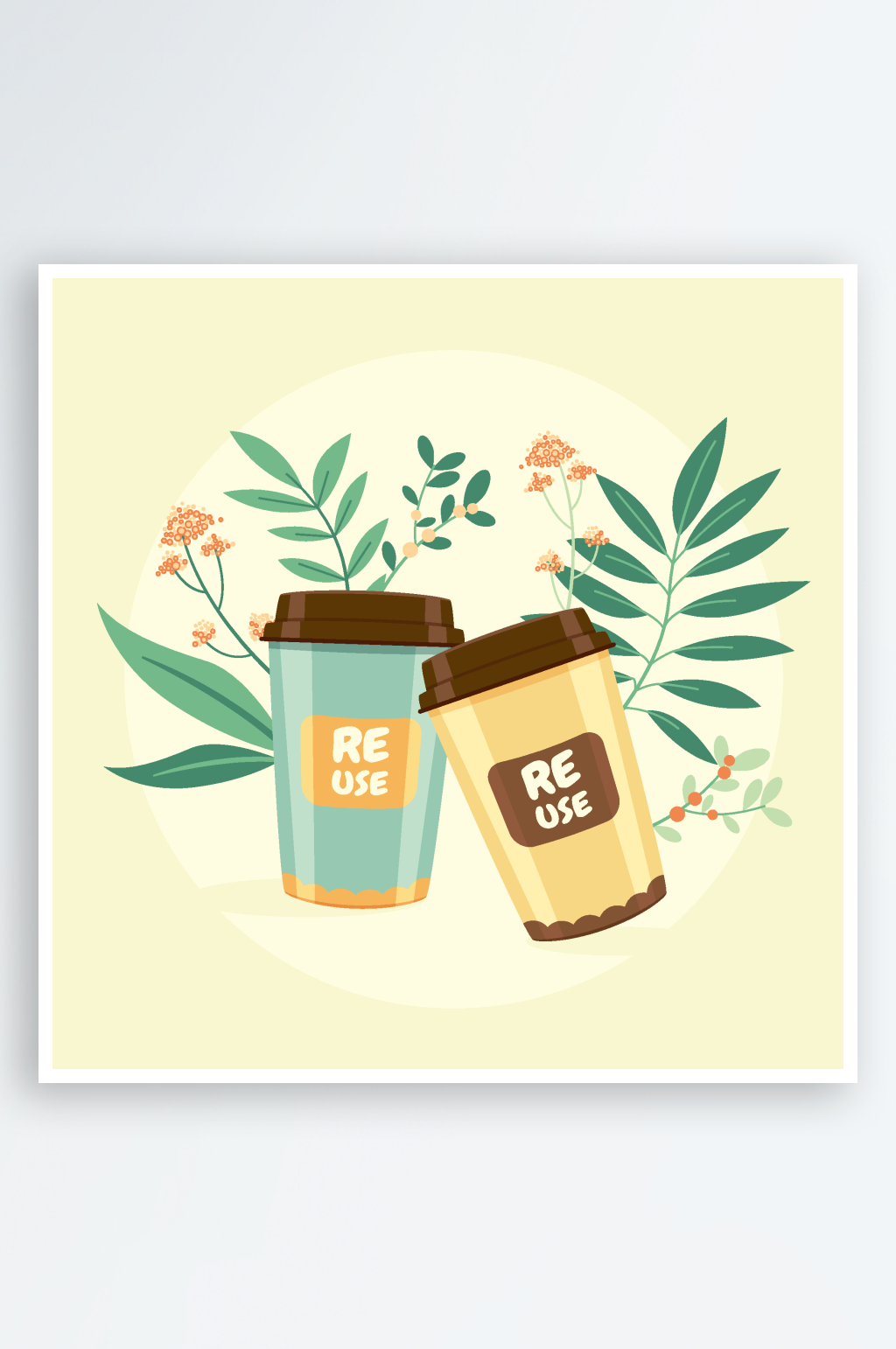 手绘卡通可爱马克杯咖啡杯矢量插画素材