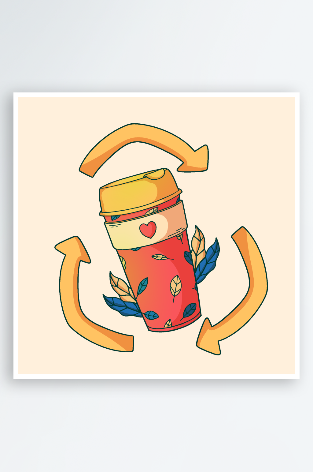 手绘卡通可爱马克杯咖啡杯矢量插画素材