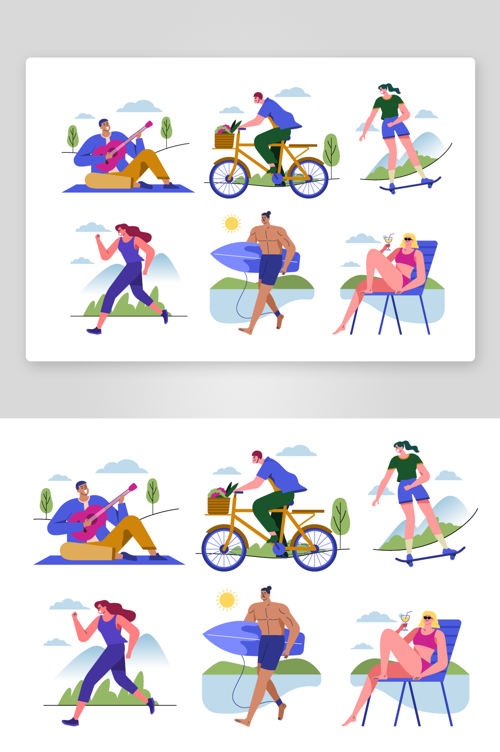 扁平化户外运动与休闲娱乐插画素材