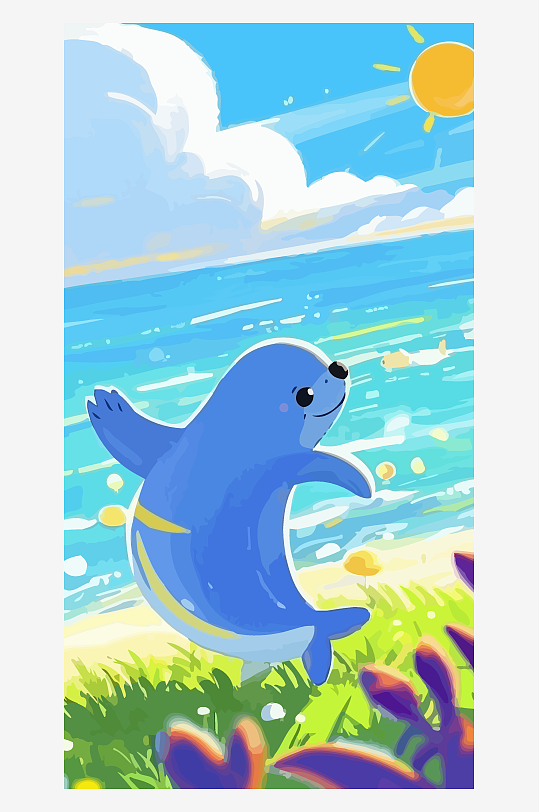 Q版萌宠海豹插画元素