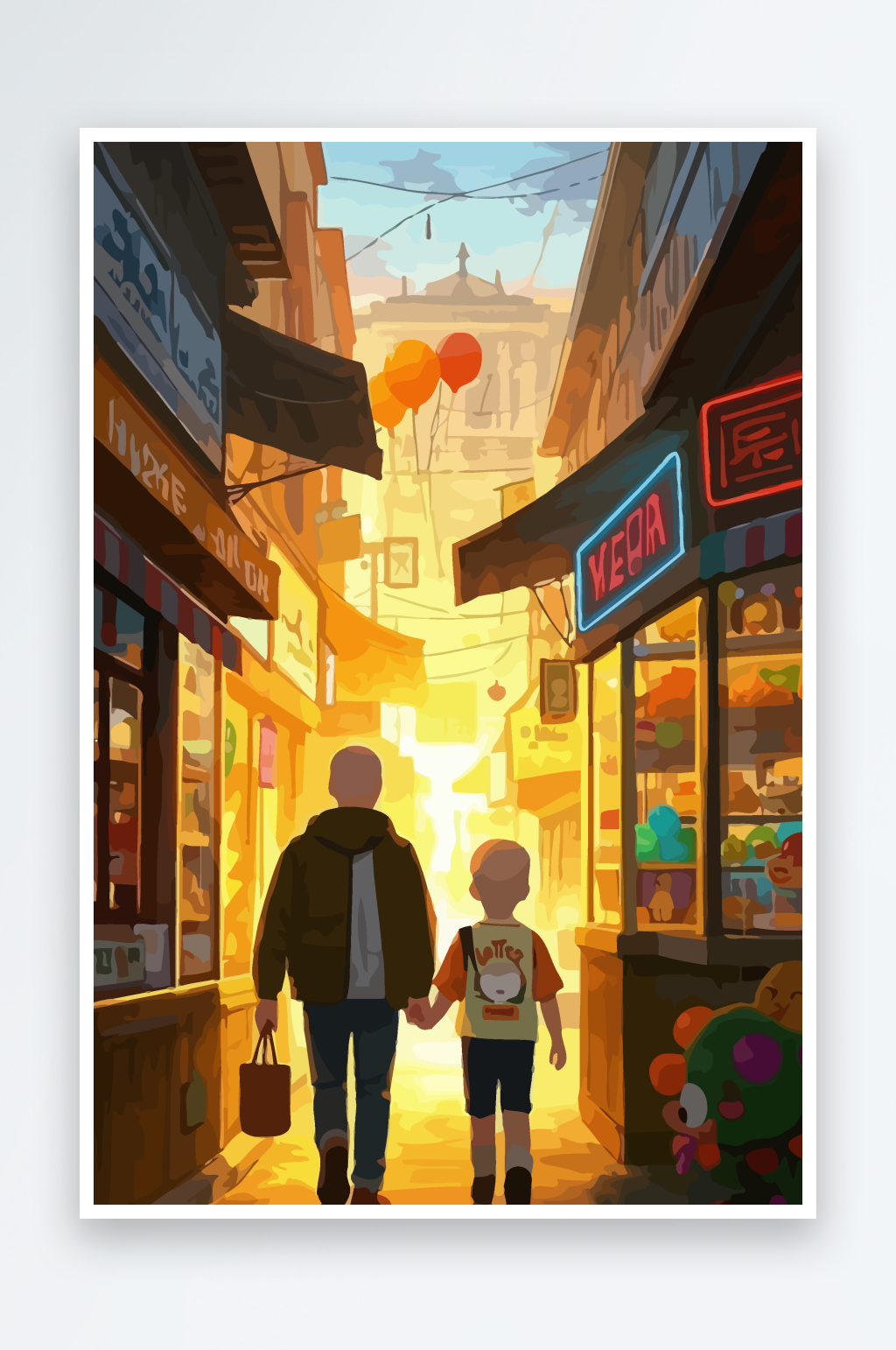卡通父子兄弟爸爸儿子矢量插画图形素材