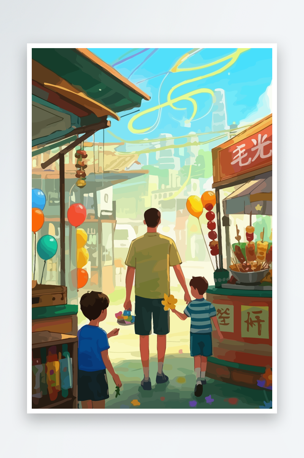 卡通父子兄弟爸爸儿子矢量插画图形素材