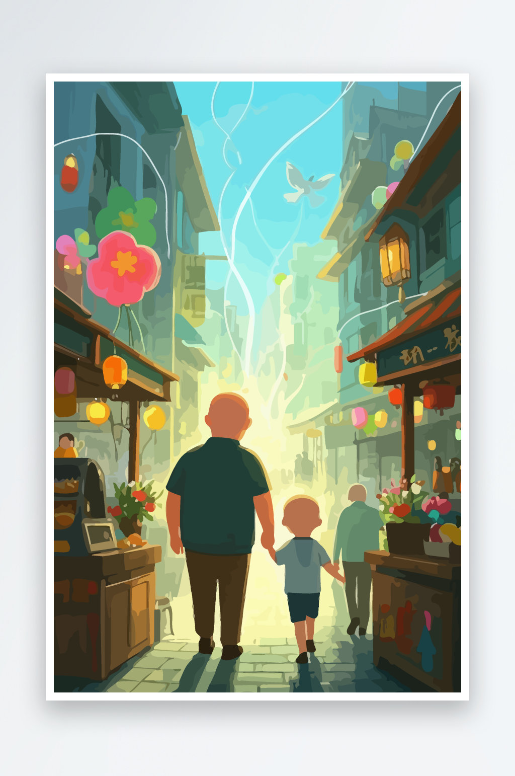 卡通父子兄弟爸爸儿子矢量插画图形素材