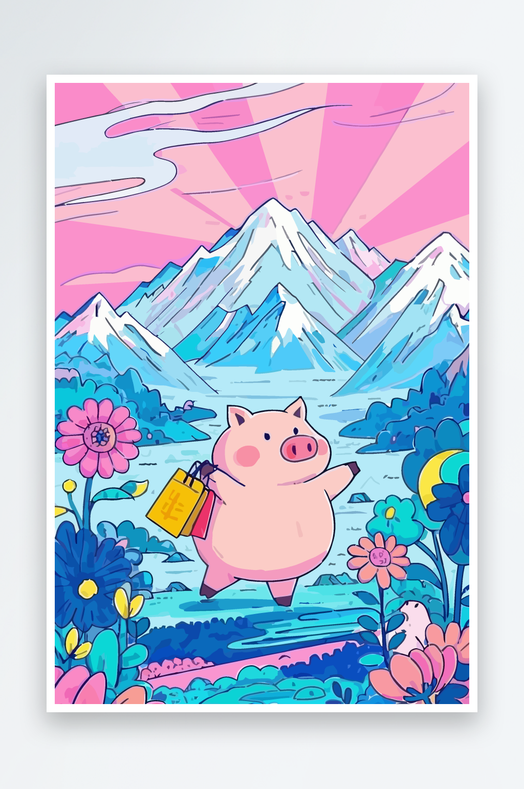 肥猪猪娃娃猪宝宝矢量插画图形素材