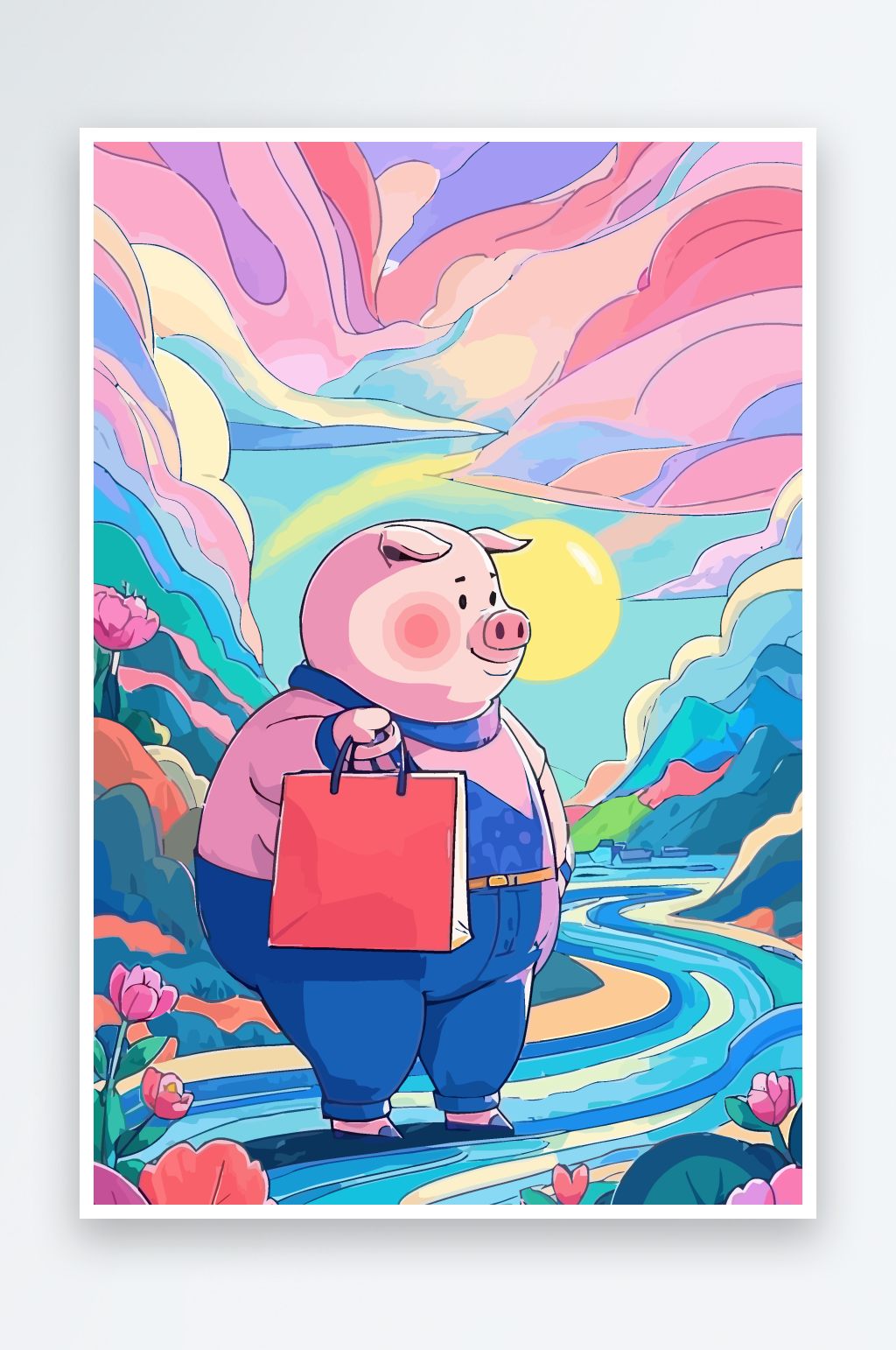 肥猪猪娃娃猪宝宝矢量插画图形素材