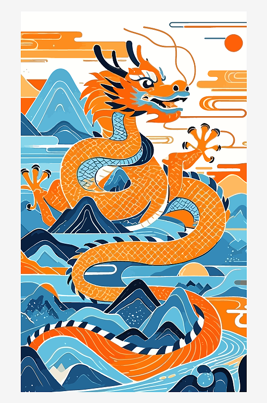 孔龙中国龙矢量插画图形元素