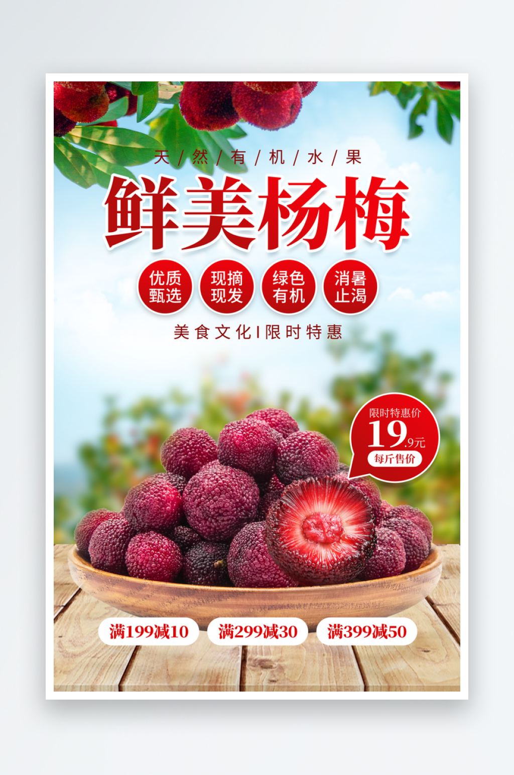 楊梅熟了酸甜生鮮夏季水果店超市海報素材