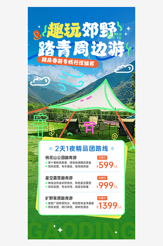 旅游出行踏青出游旅游路線營(yíng)銷全屏豎版海報(bào)