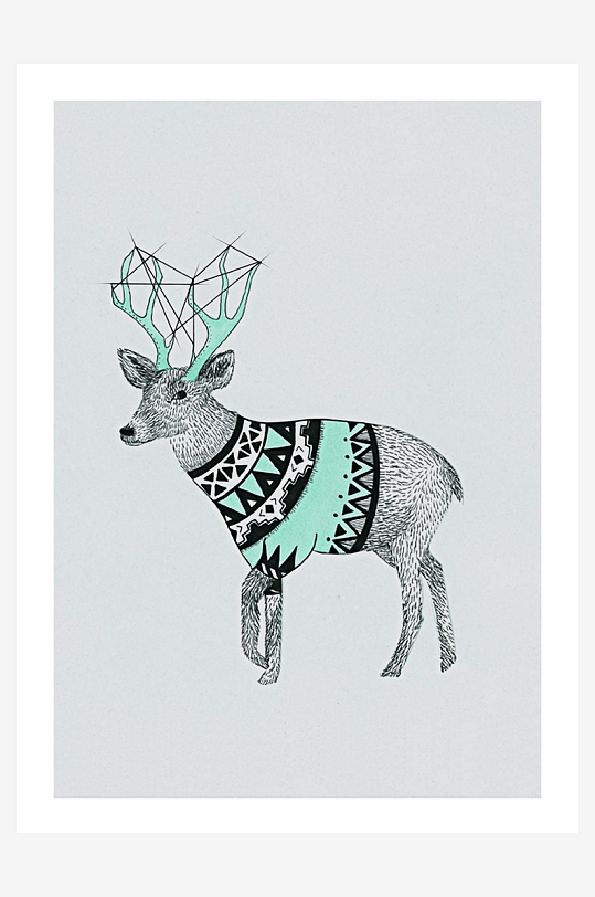 水彩麋鹿装饰画图片-众图网