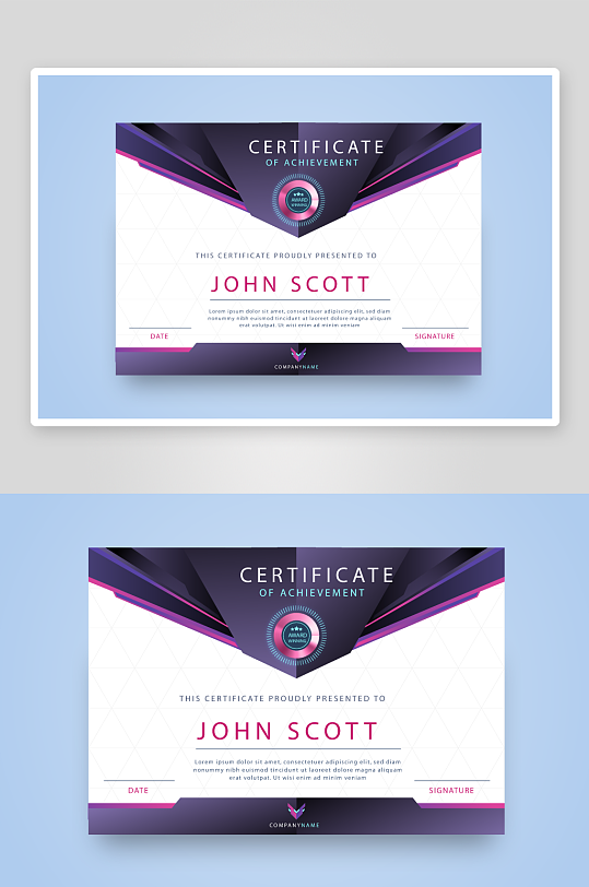 矢量荣誉证书模板素材-众图网