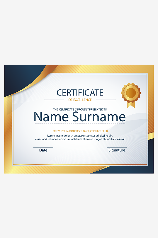 矢量简约荣誉证书模板素材-众图网