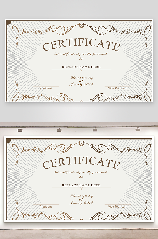 矢量简约荣誉证书模板-众图网