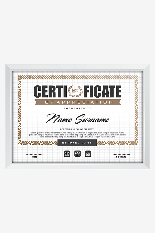 矢量简约荣誉证书-众图网