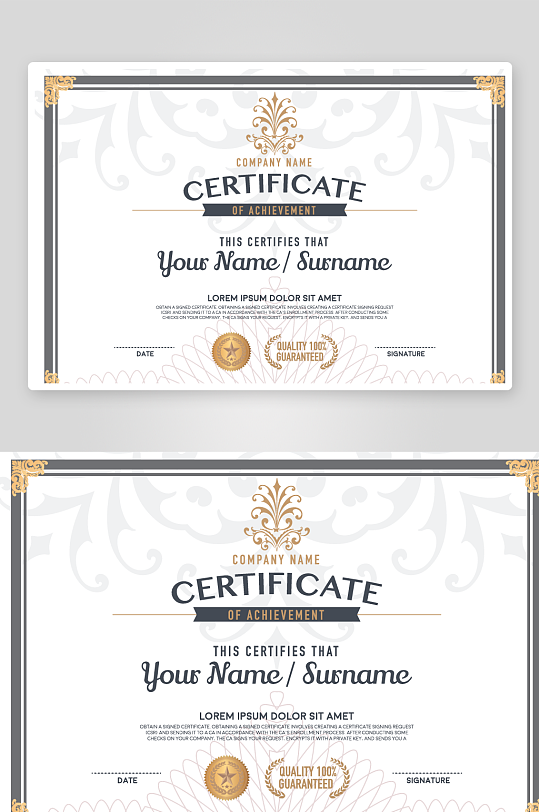 矢量简约荣誉证书-众图网