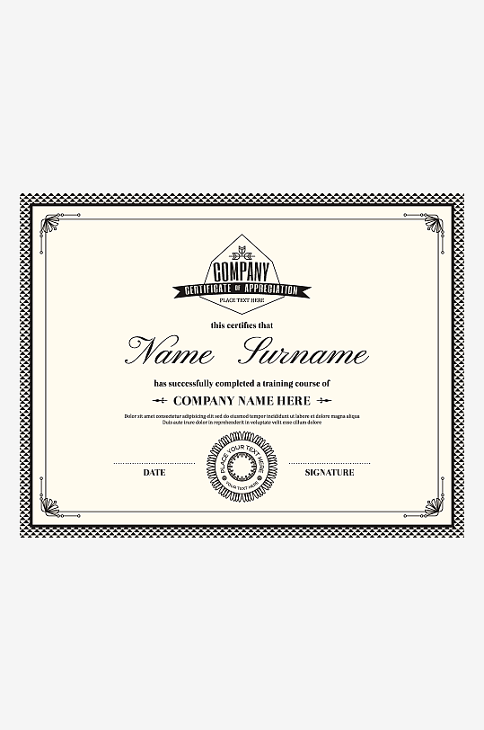 矢量简约荣誉证书模板素材-众图网