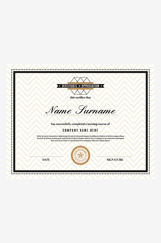 矢量简约荣誉证书模板素材-众图网